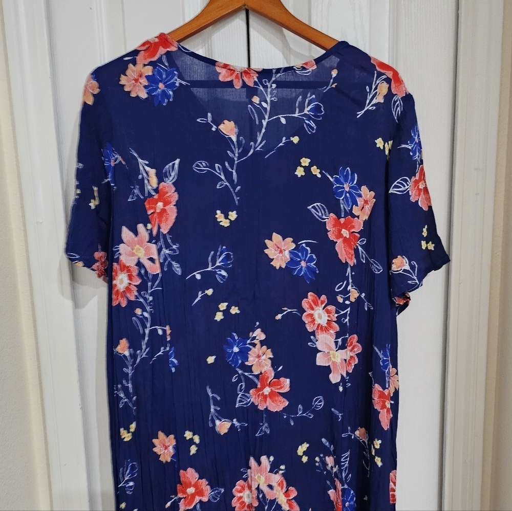 Woman Within 1X Petite Blue Floral Dress Midi Short Sleeve Rayon Plus - Picture 9 of 11
